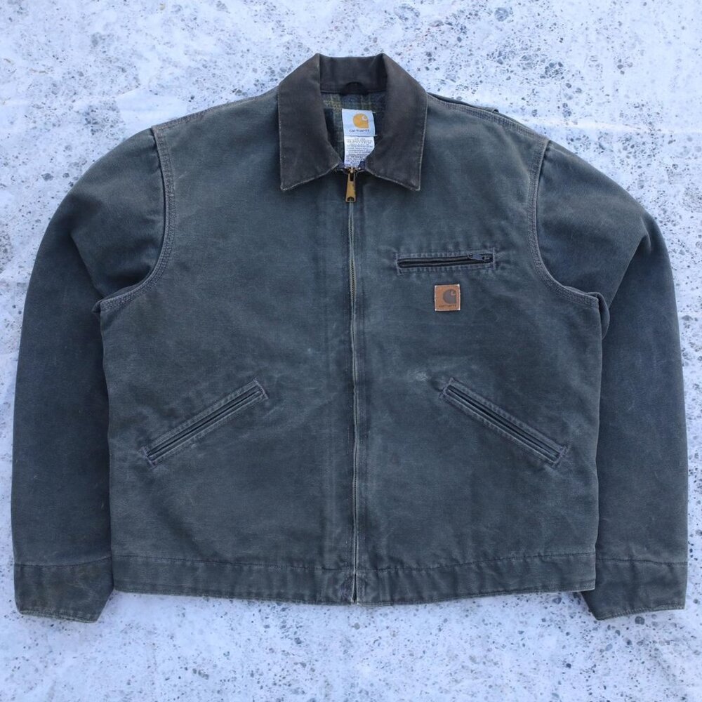 Vintage Carhartt J97 PTL Petrol Blue Blanket-Lined Sandstone Duck Detroit Jacket
